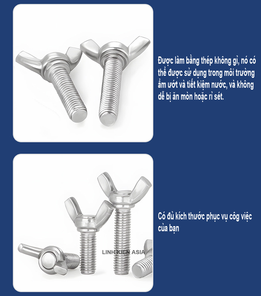 Bulong dài vặn tay cánh chuồn thép không gỉ 304