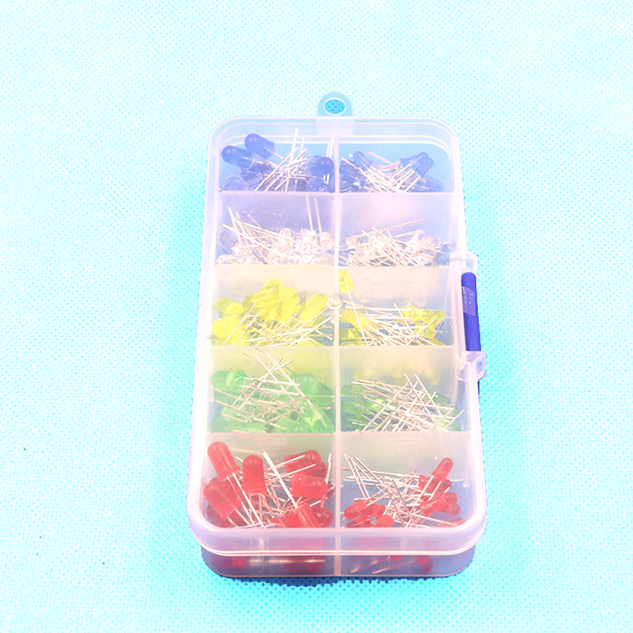 Hộp Led 200 cái đi-ốt phát sáng 3MM 5MM 5 màu đỏ, xanh lá cây, xanh dương, vàng và trắng