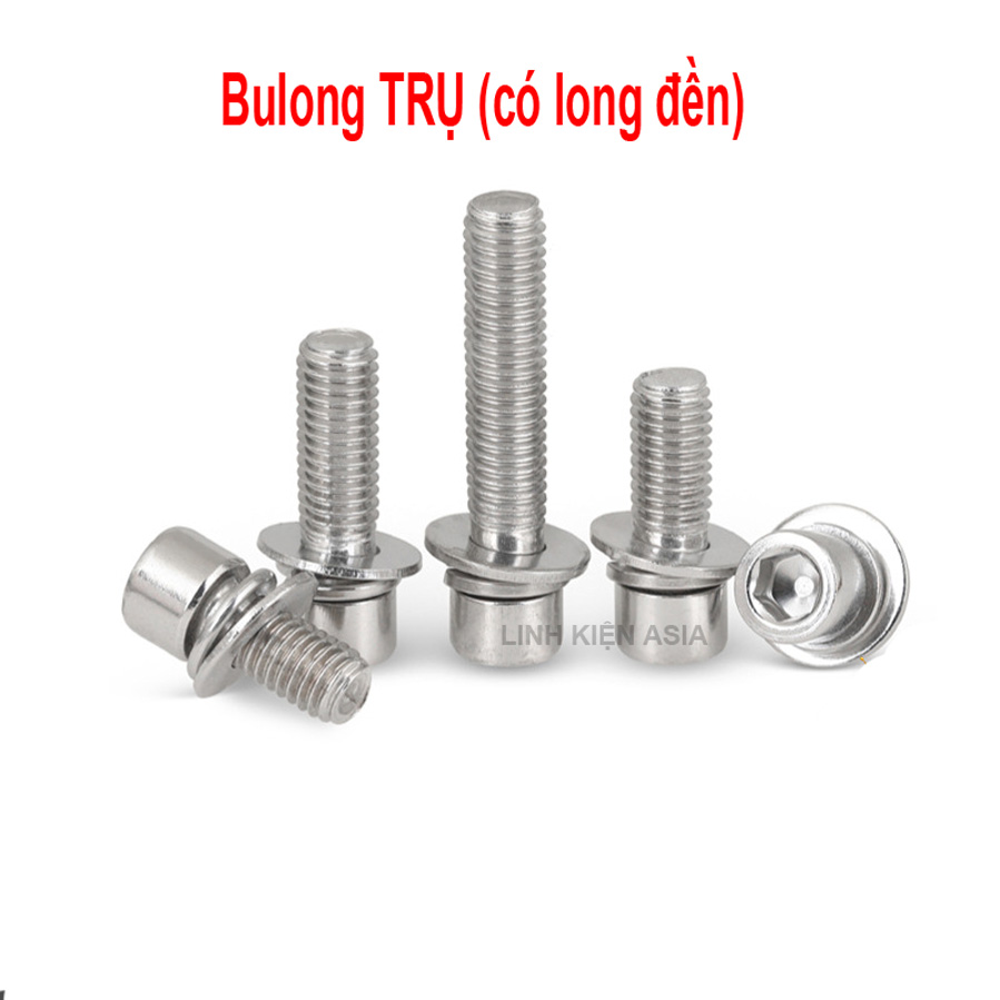 Bulong TRỤ (có long đền) lỗ trong lục giác có sẵn vòng đệm inox 201