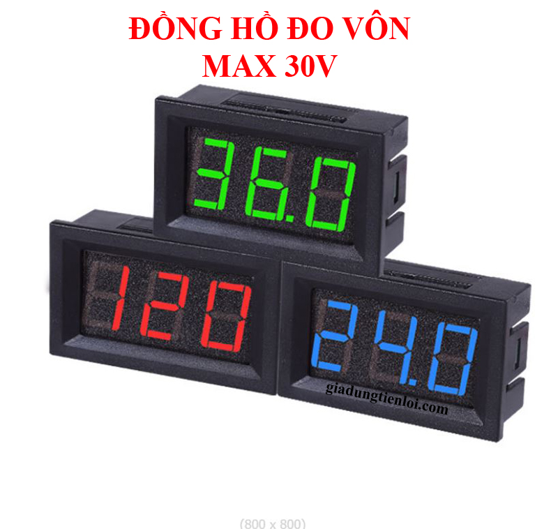 Đồng hồ led MAX30V - đo vôn DC tối đa 30V 48x29mm XANH LAM