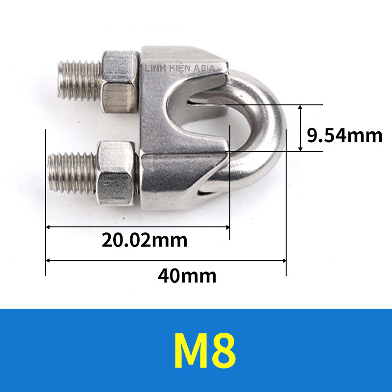 Kẹp cố định dây cáp inox 304 có 2 chân vặn ốc chắc chắn