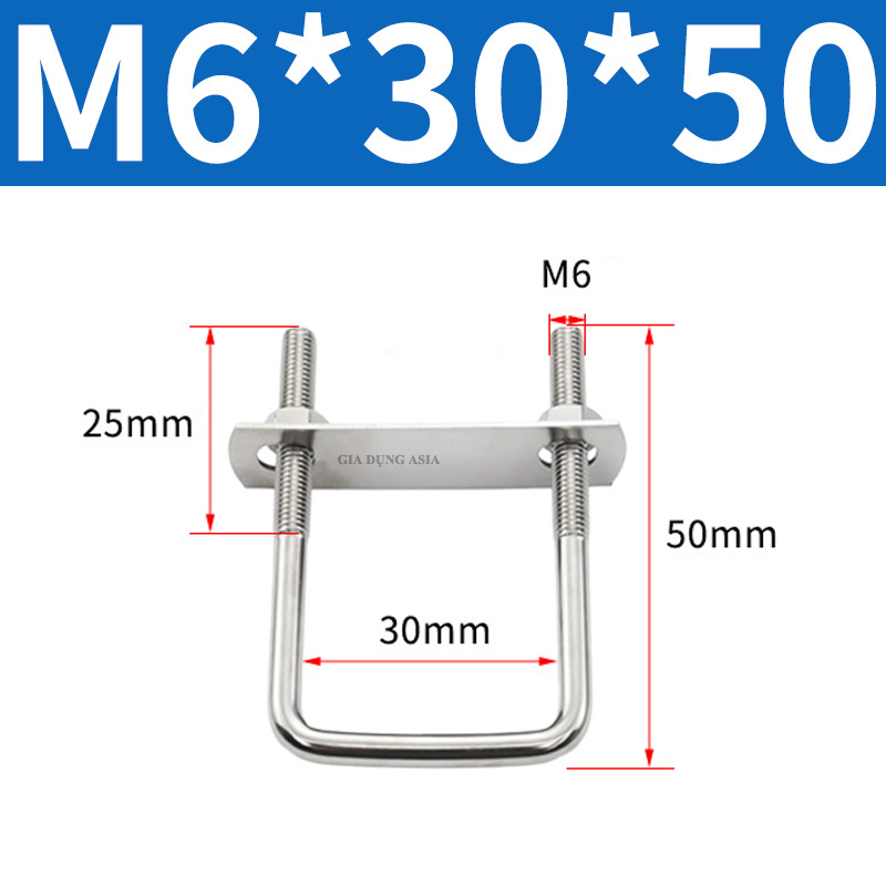 Kẹp chữ U Inox 304 – Bộ U-bolt 304 hình vuông bắt ống, khung thép, trụ cột