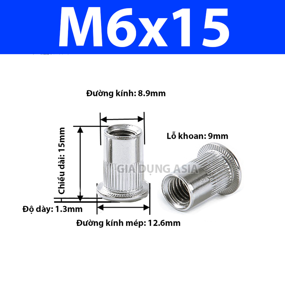 Combo 5-10 tán ecu rút INOX 304 size M3 M4 M5 M6 M8 M10 không gỉ