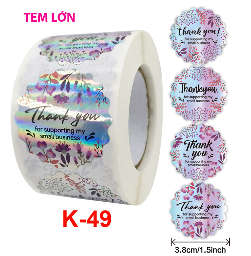Cuộn 500 tem decal logo thank you kute