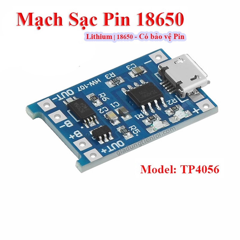 Mạch Sạc Pin Lithium - Li-ion - 18650 TP4056 cổng MicroUSB