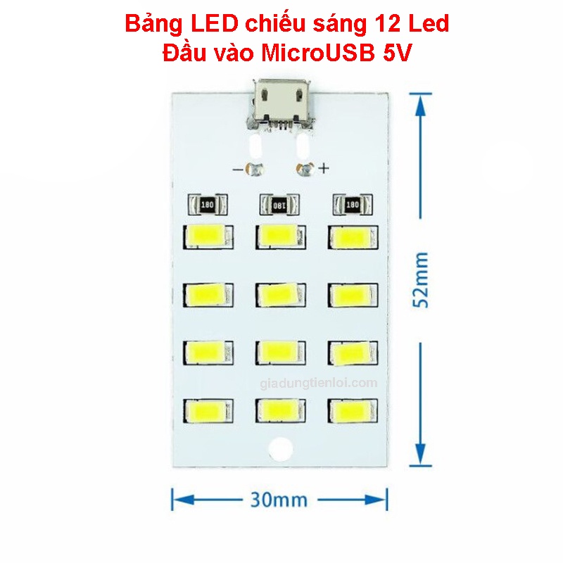 Bảng LED chiếu sáng 12/20 Led đầu vào MicroUSB 5V