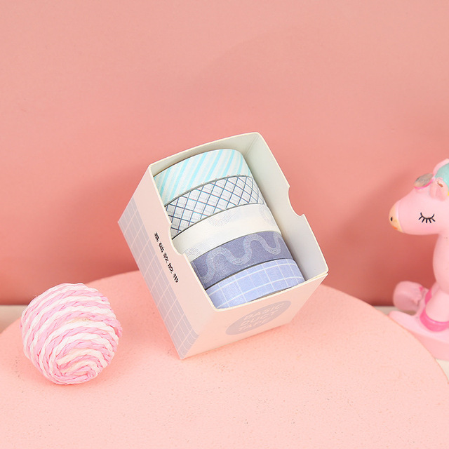 Hộp 5 Cuộn Băng Dính WASHI nhiều màu sắc dùng để trang trí