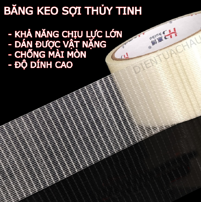 Băng keo 1 mặt sợi thủy tinh sọc và lưới dài 20 mét