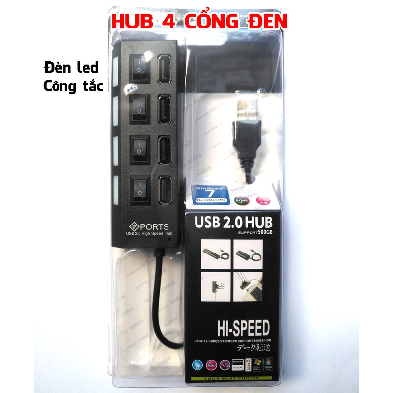Bộ Chia USB 4 Cổng - hub USB2.0 tốc độ cao dễ dàng sử dụng