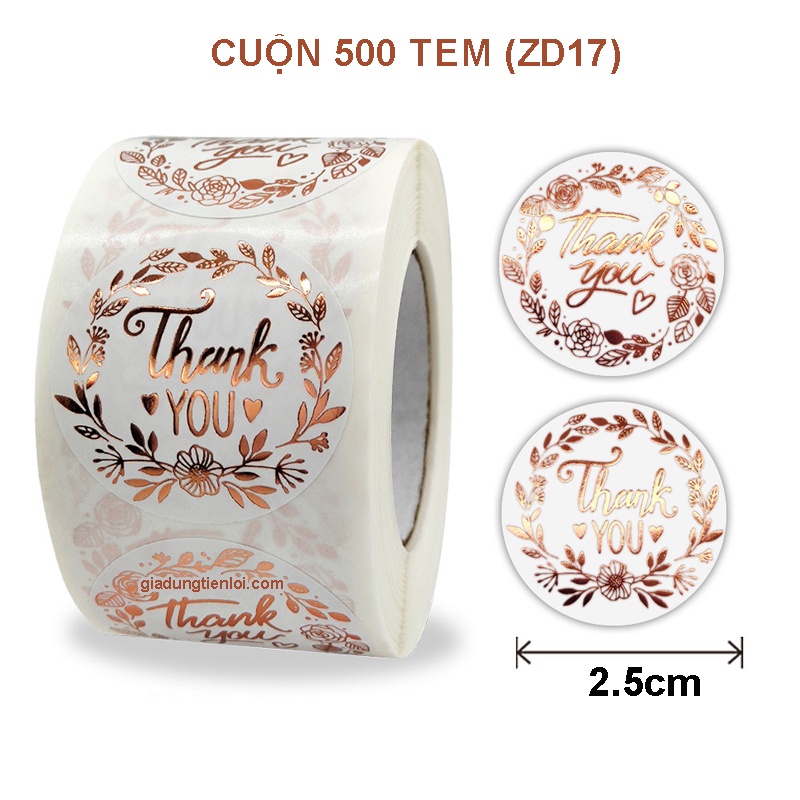Cuộn 500 tem decal logo thank you kute