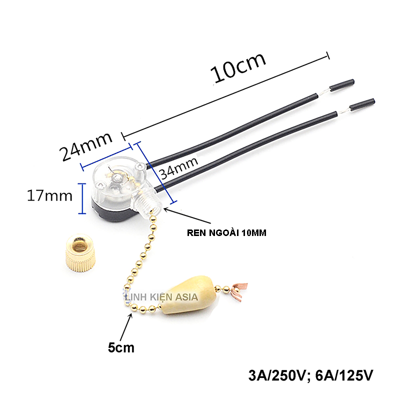 Công tắc dây kéo đèn trần đèn phòng ăn, đèn treo tường, vỏ nhựa ABS, lõi đồng