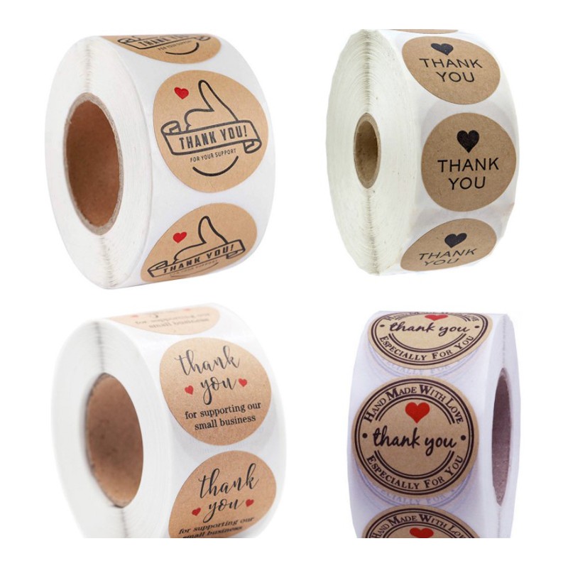 Cuộn 500 tem decal logo thank you kute