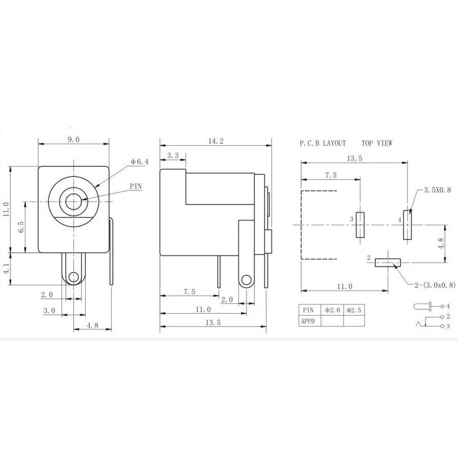 Combo 3 giắc nguồn DC-005 5.5x2.1mm - giắc cái chân hàn