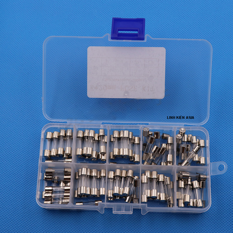 Hộp 100 cầu chì ỐNG THỦY TINH 5*20MM có 10 loại 0.25A 0.5A 1A 2A 3A 5A 8A 10A 15A 20A (5x20mm)