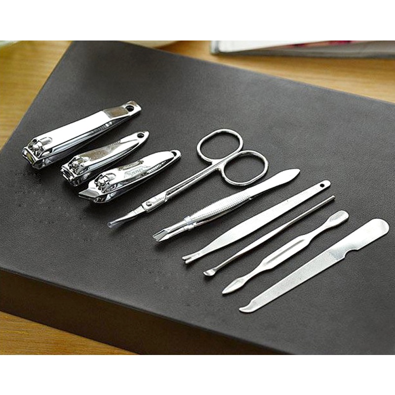 Bộ Dụng Cụ Chăm Sóc Móng Tay 9 Món Inox Không Gỉ + Túi