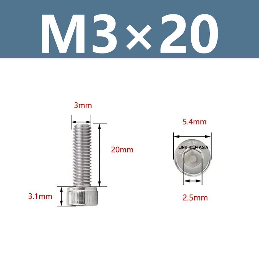 Combo10 Vít Lục Giác Trong Trụ Thép/ Inox Vít Trụ Lỗ Trong Lục Giác