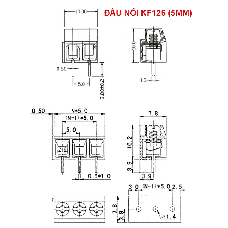 Combo 3 giắc nối dây nguồn domino KF126 KF128 KF301 vặn vít cố định