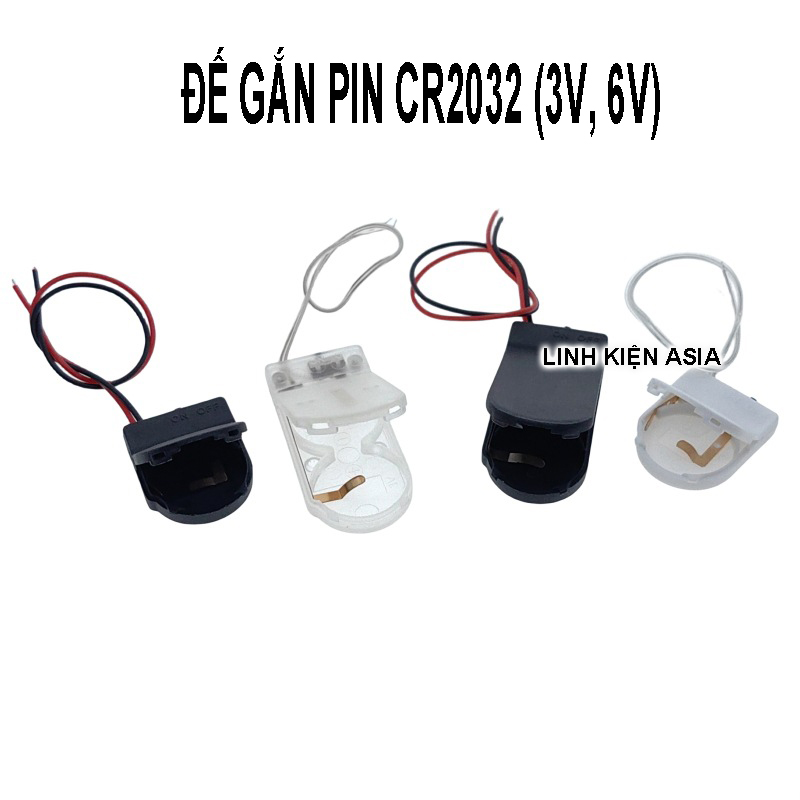 Đế nhựa gắn pin nút có công tắc CR2032 LIR2032 có dây và nắp đậy, hộp đựng pin cút áo