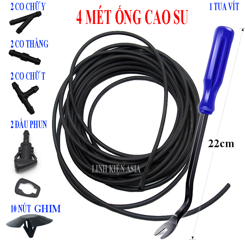 Bộ ống nước cao su 4 mét và phụ kiện thay thế cho ống rửa kính chắn gió xe hơi ô tô