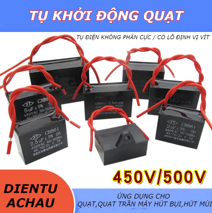 Tụ Khởi Động Quạt Không Phân Cực /  thông số từ 1.5uf-5uf