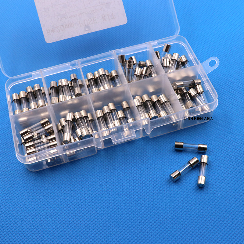 Hộp 100 cầu chì ỐNG THỦY TINH 5*20MM có 10 loại 0.25A 0.5A 1A 2A 3A 5A 8A 10A 15A 20A (5x20mm)