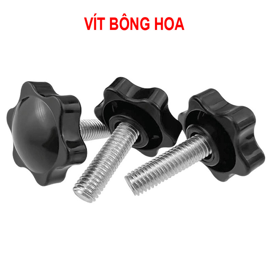 Vít dài đầu nhựa cánh hoa vặn tay ren M4 M5 M6 M8 inox