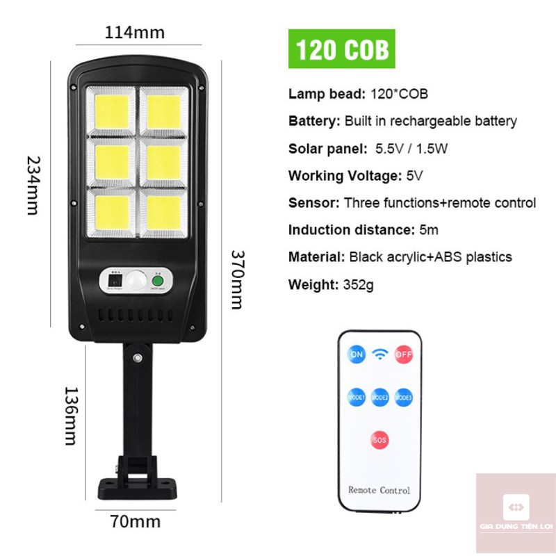 Đèn led năng lượng mặt trời 120COB - 72COB - 3 chế độ sáng - cảm biến chuyển động