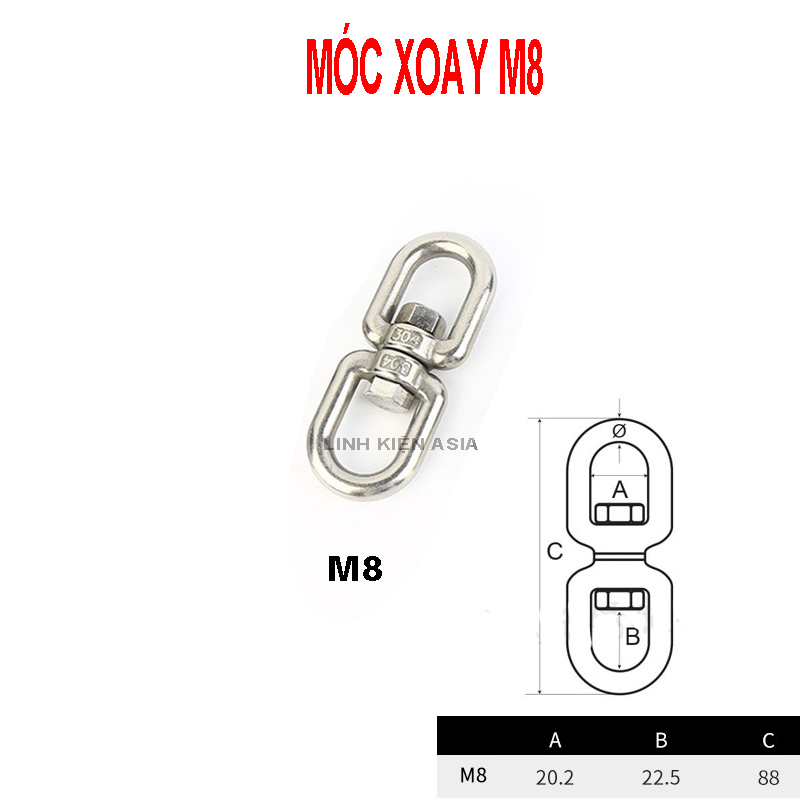 Móc xoay inox đa năng hình số 8, móc treo chống rối xoay 360 độ