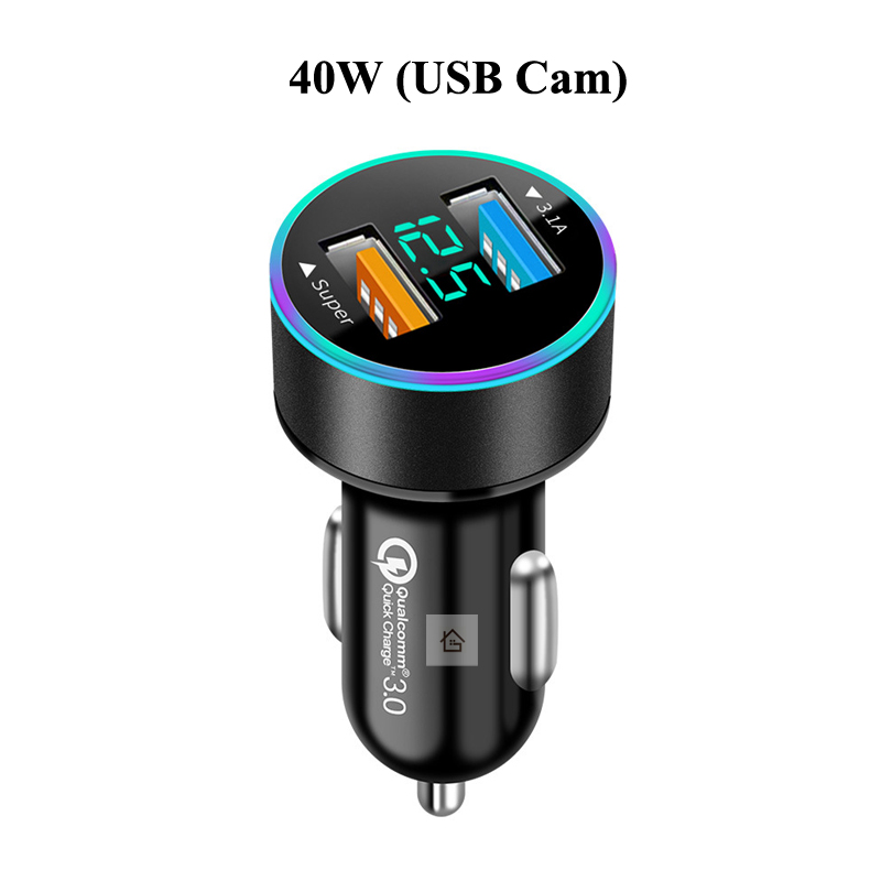 Tẩu đực sạc điện thoại trên ô tô chuyển 12-24V thành 5V với 2 cổng USB có đồng hồ đo vôn