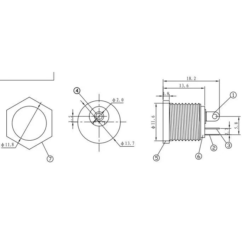 Giắc cái DC-022 chân gài và vặn ốc 5.5x2.1mm có cao su chống nước