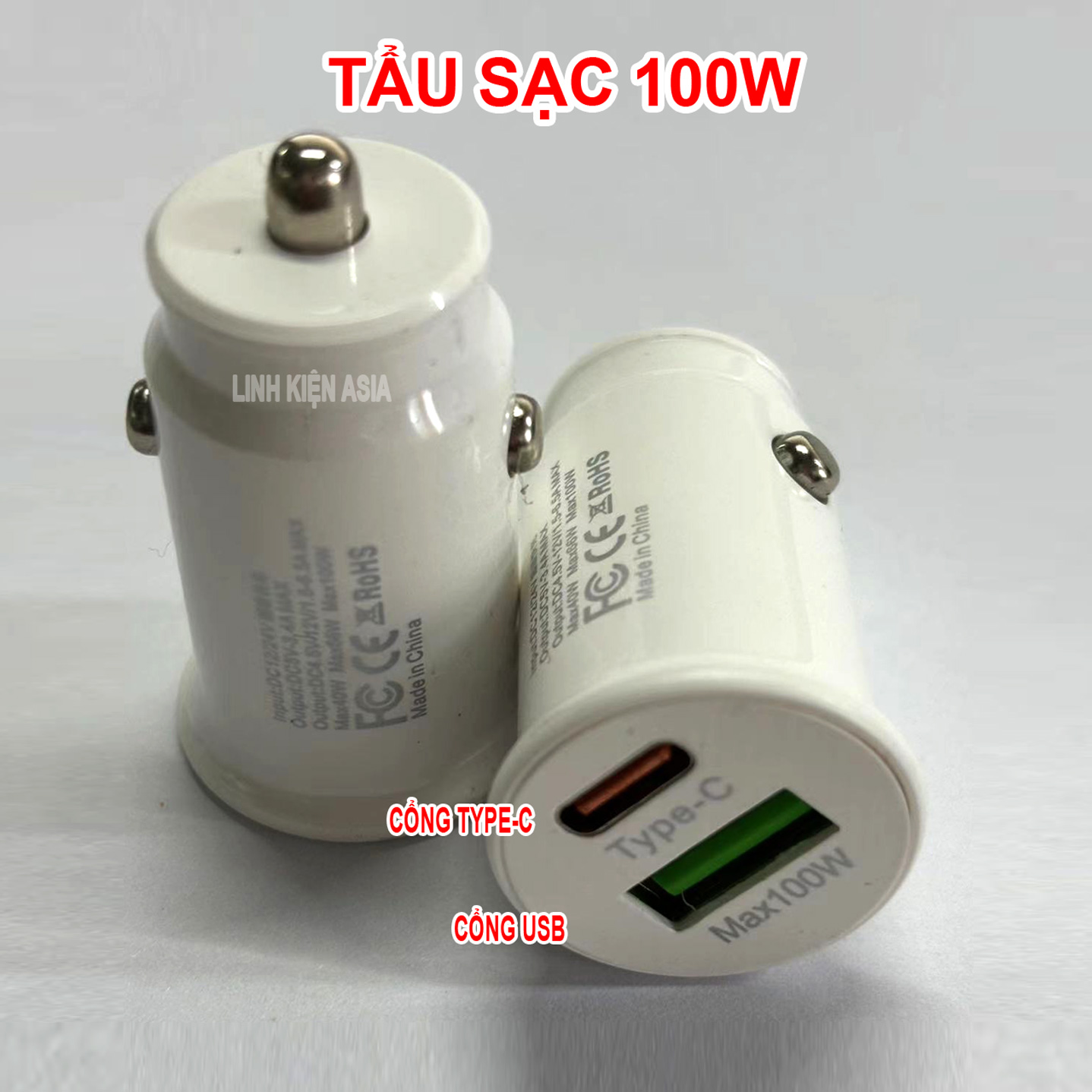 Tẩu sạc nhanh 100W cổng USB và PD (TypeC) dùng cho xe hơi, tẩu sạc mini nhỏ gọn