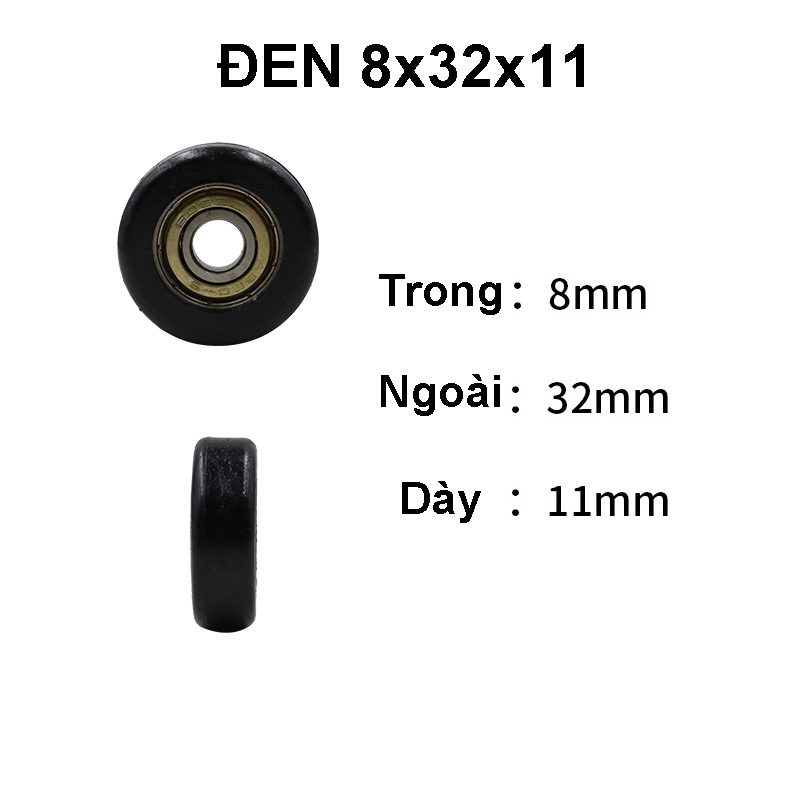 Bánh xe nhựa PU kèm theo bạc đạn kích thước nhỏ lỗ trục 5m, 8mm