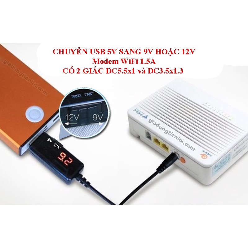 Cáp Chuyển Đổi 5V USB sang 5V / 9V / 12V (Xài Wifi từ sạc dự phòng của điện thoại)
