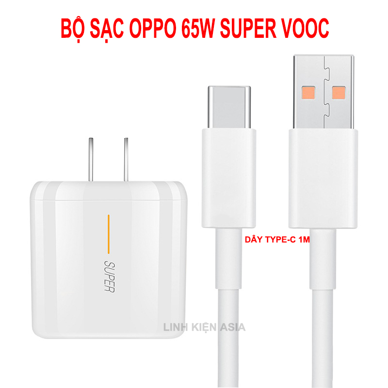 Bộ sạc OPPO 65W siêu nhanh SUPERVOOC kèm cáp sạc TypeC dài 1 mét