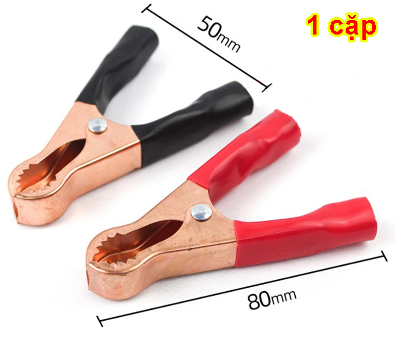 Một cặp đầu kẹp bình ắc quy - kẹp cá sấu to 8cm - 9cm (1 Đỏ - 1 Đen)