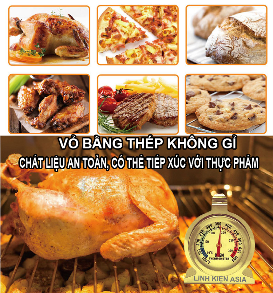 Nhiệt kế lò nướng BBQ bằng thép không gỉ dùng để đo nhiệt độ cao 50-300oC