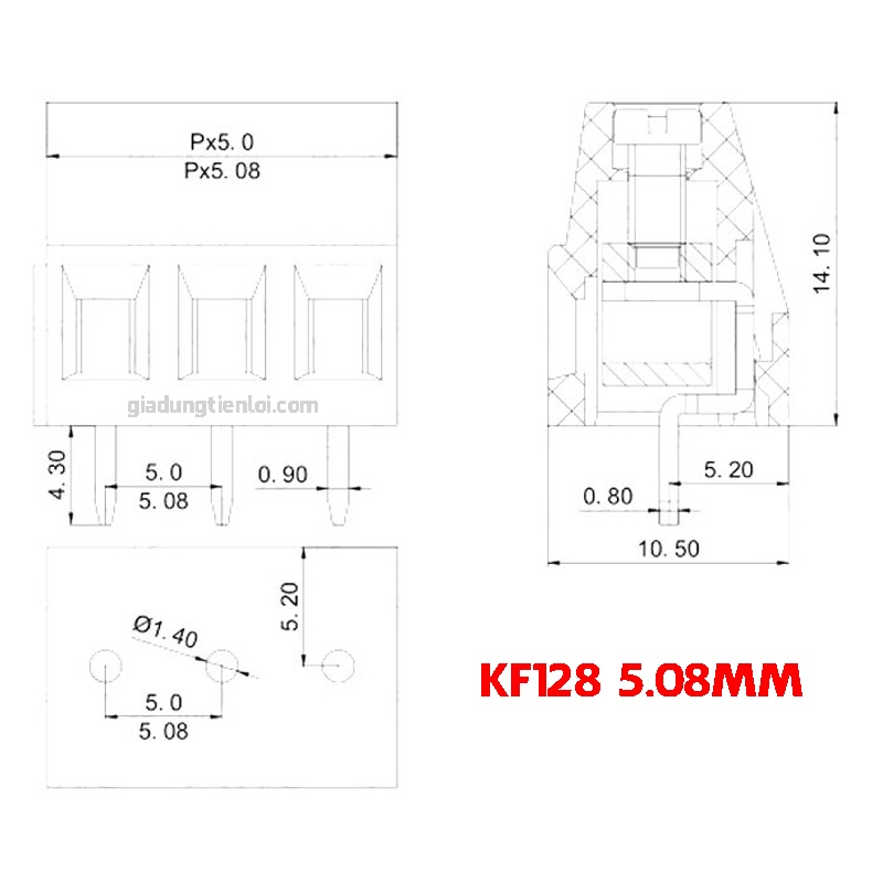 Combo 3 giắc nối dây nguồn domino KF126 KF128 KF301 vặn vít cố định