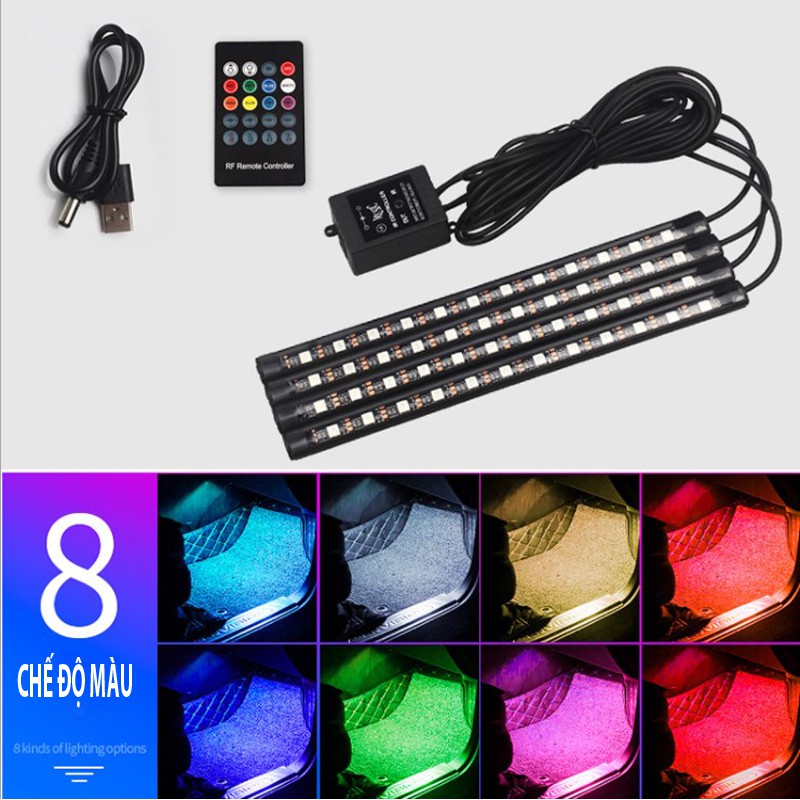 Đèn trang trí có remote đổi màu gầm ghế ô tô, trang trí bể cá 72 LED - USB 5V
