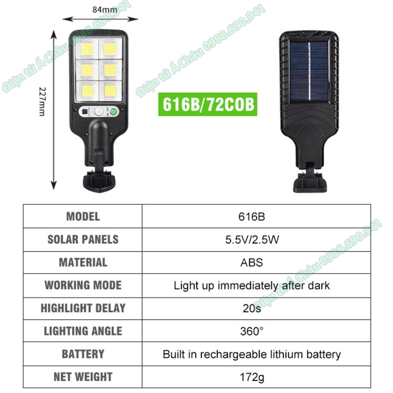Đèn led năng lượng mặt trời 120COB - 72COB - 3 chế độ sáng - cảm biến chuyển động