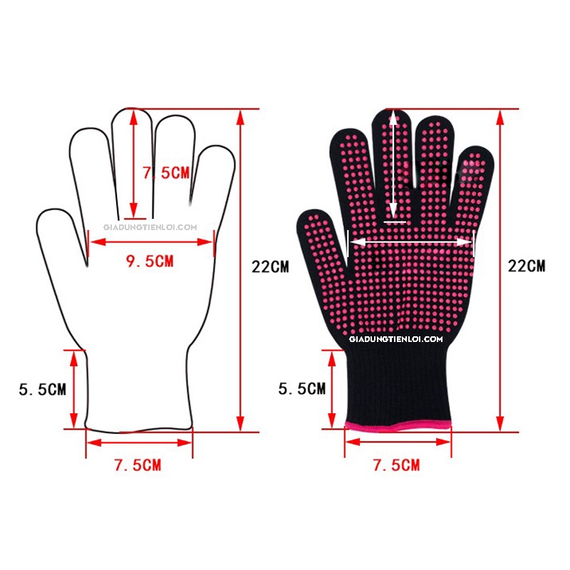 Găng tay cách nhiệt chống bỏng - chống trượt chấm bi (1 cặp)