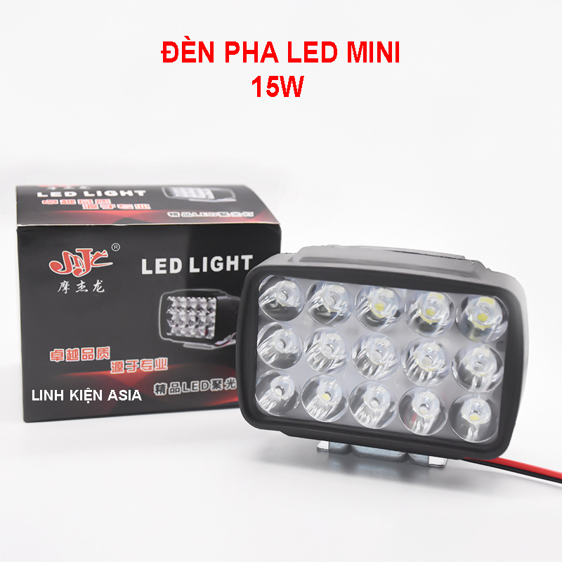 Đèn pha led mini 15W, đèn trợ sáng 15 mắt led điện áp 12V