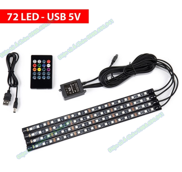 Đèn trang trí có remote đổi màu gầm ghế ô tô, trang trí bể cá 72 LED - USB 5V