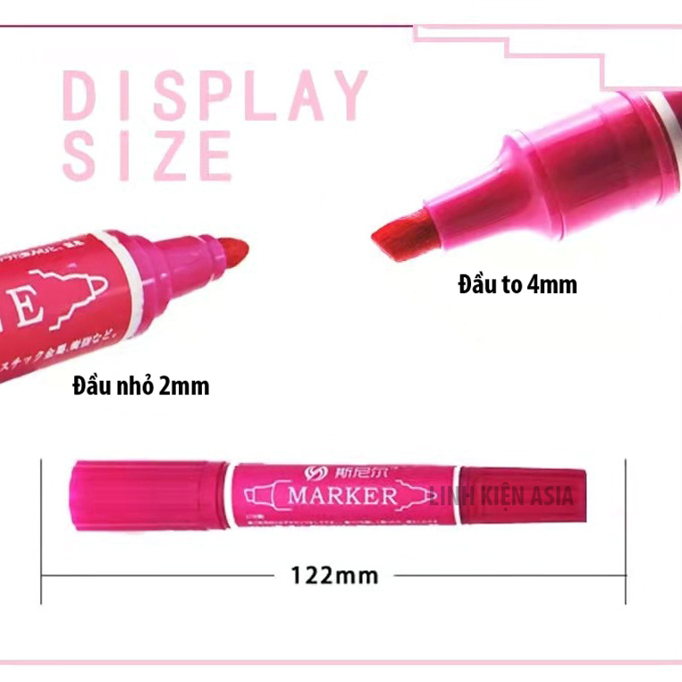 Vỉ 12 bút lông dầu 2 đầu đủ màu sắc dùng đánh dấu trên mọi chất liệu