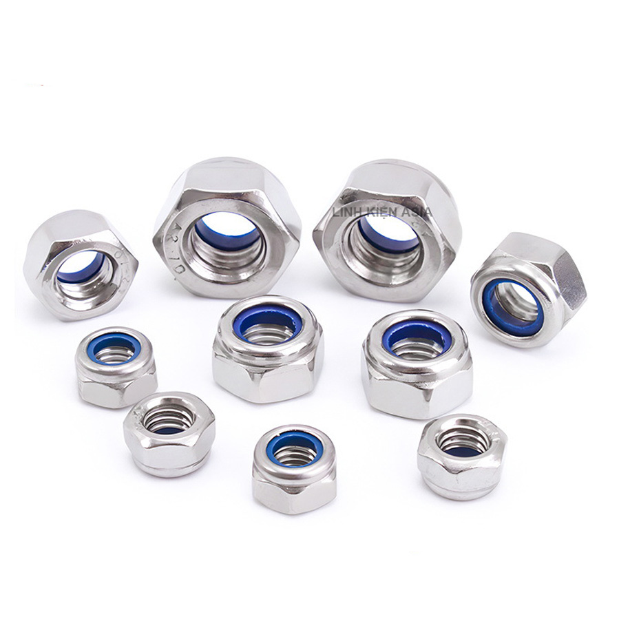 Đai ốc có ĐỆM nylon bằng thép không gỉ 201 DIN985 ốc lục giác chống rơi và chống nới lỏng