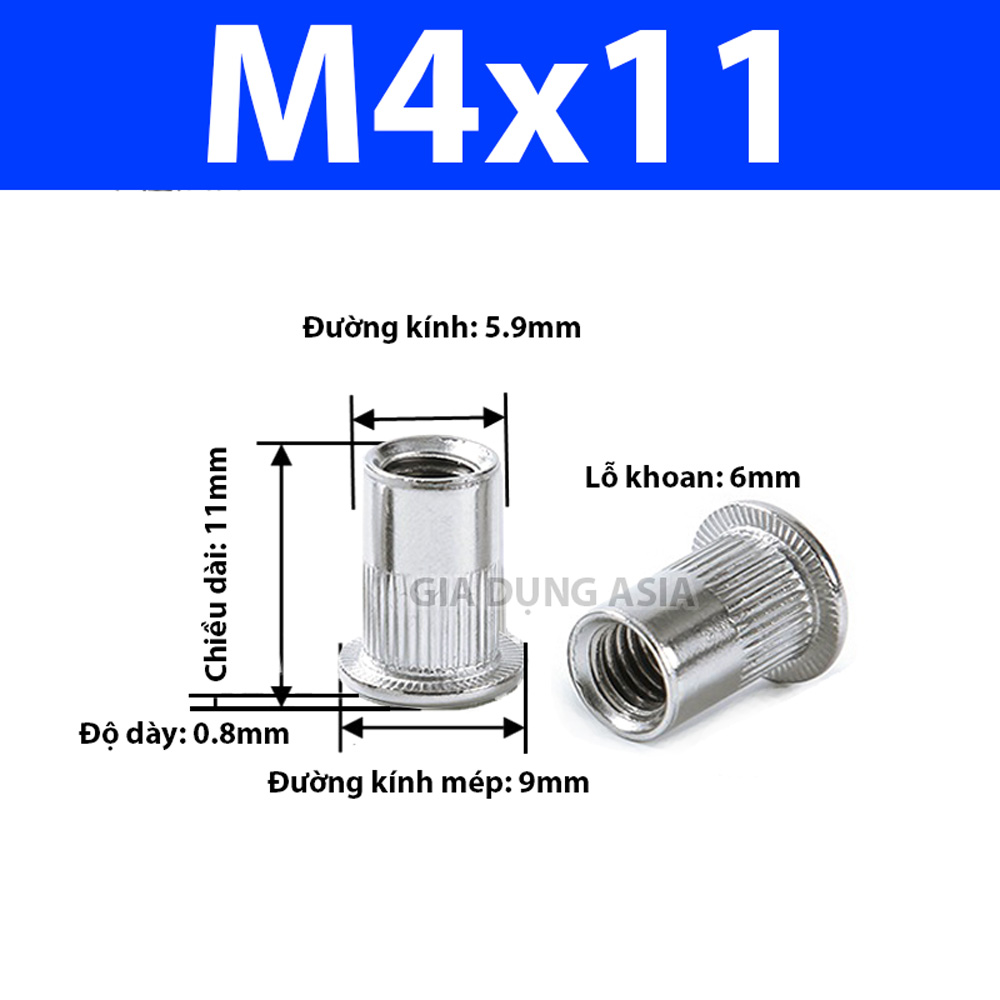 Combo 5-10 tán ecu rút INOX 304 size M3 M4 M5 M6 M8 M10 không gỉ