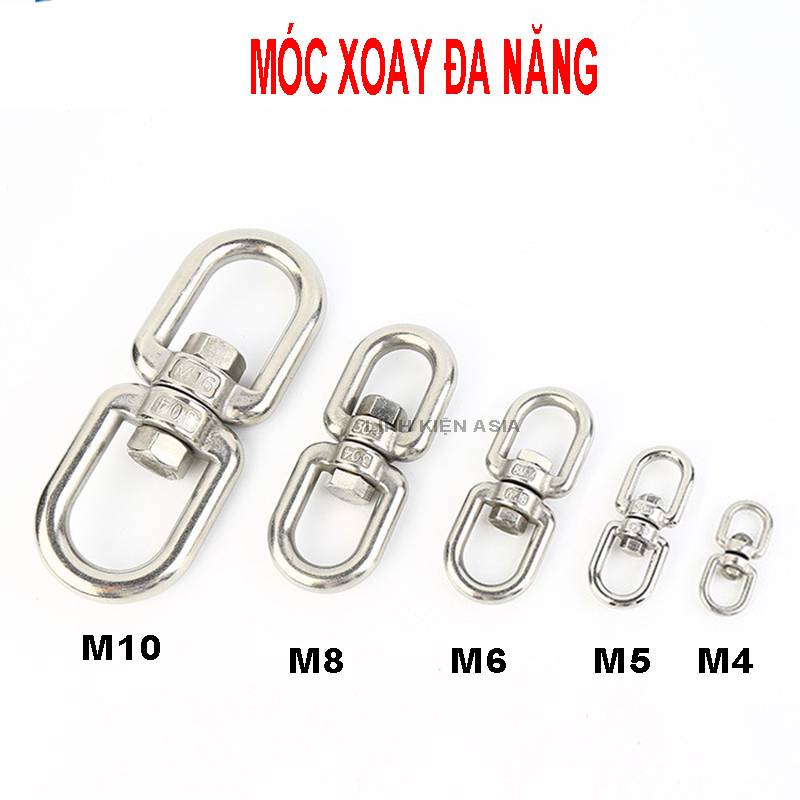 Móc xoay inox đa năng hình số 8, móc treo chống rối xoay 360 độ