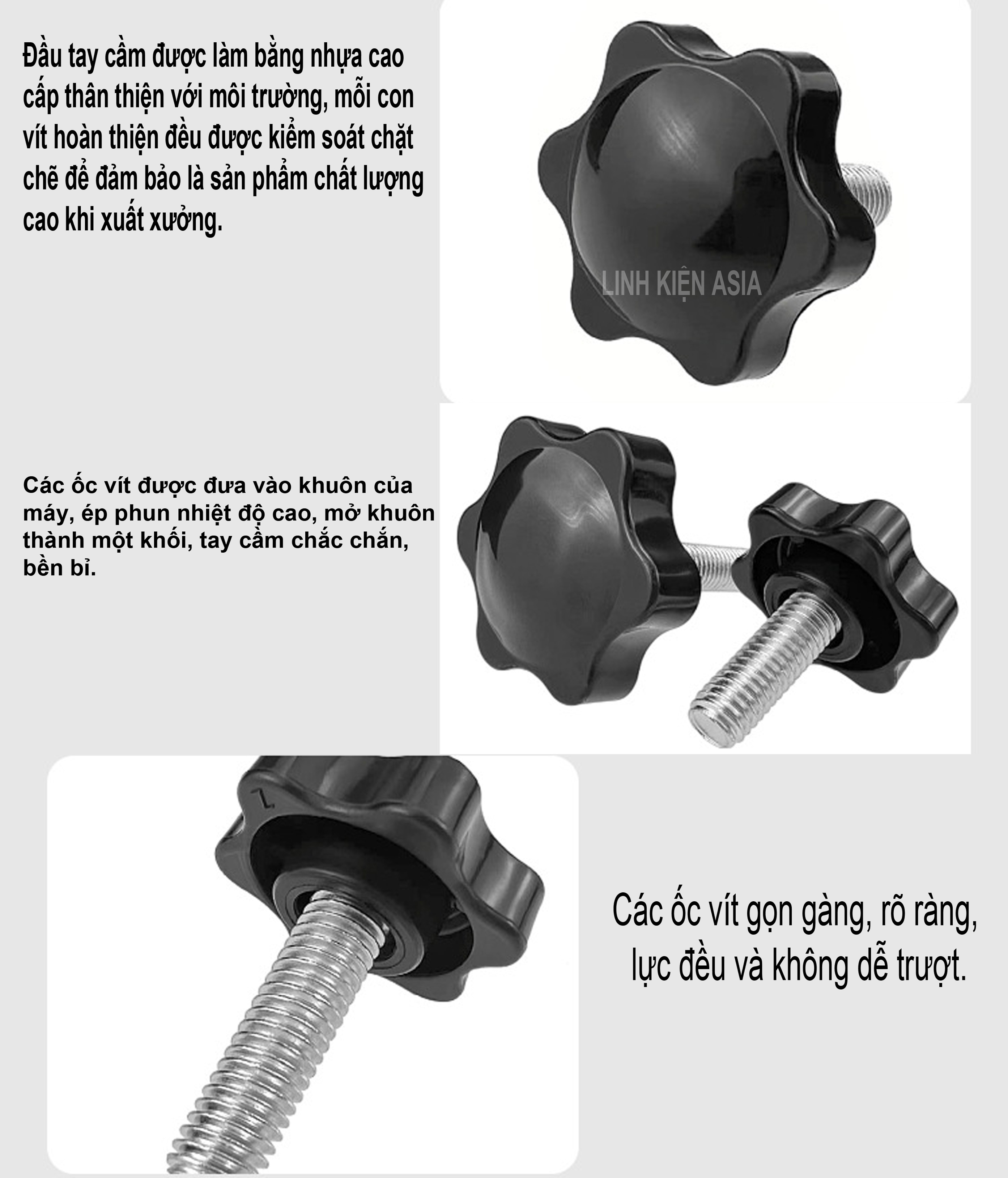 Vít dài đầu nhựa cánh hoa vặn tay ren M4 M5 M6 M8 inox