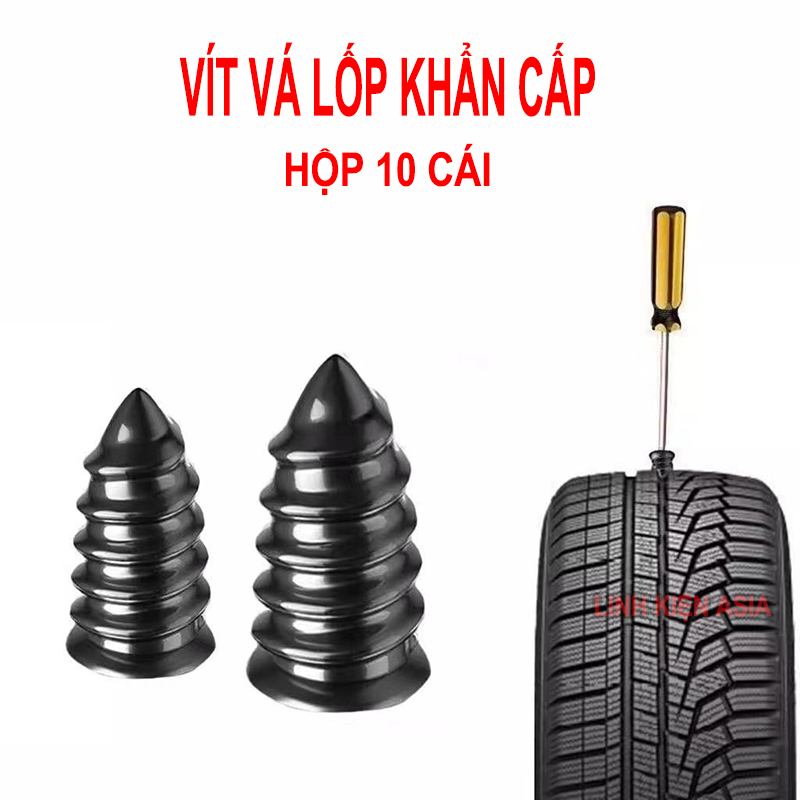 Hộp 10 đinh Vít có keo vá lốp xe cấp tốc Lốp không ruột Xe Máy/Xe Hơi