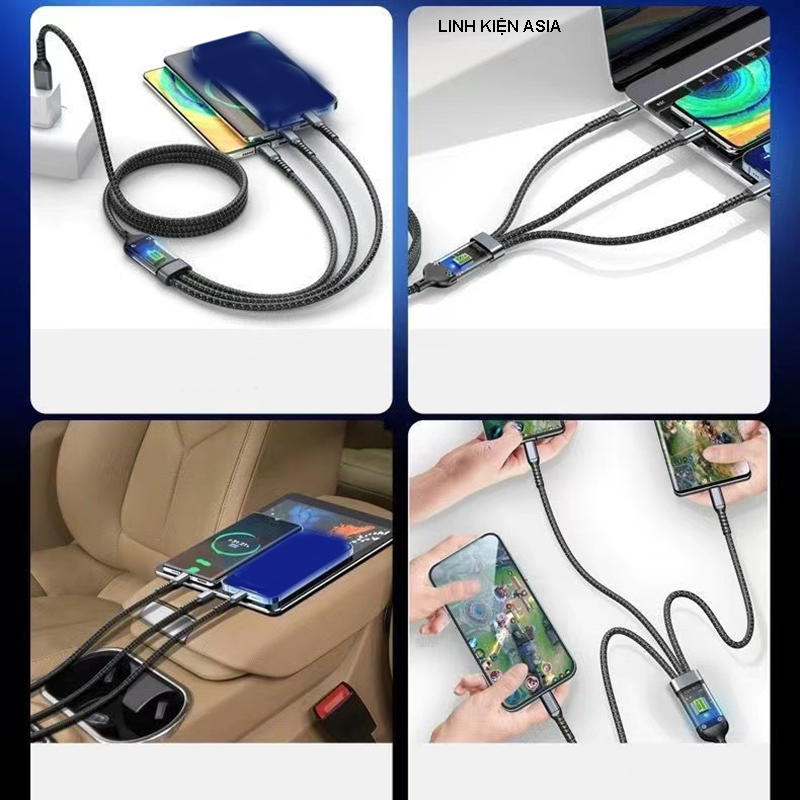 Cáp sạc nhanh 3 trong 1 kết nối được dữ liệu - dây sạc 100W