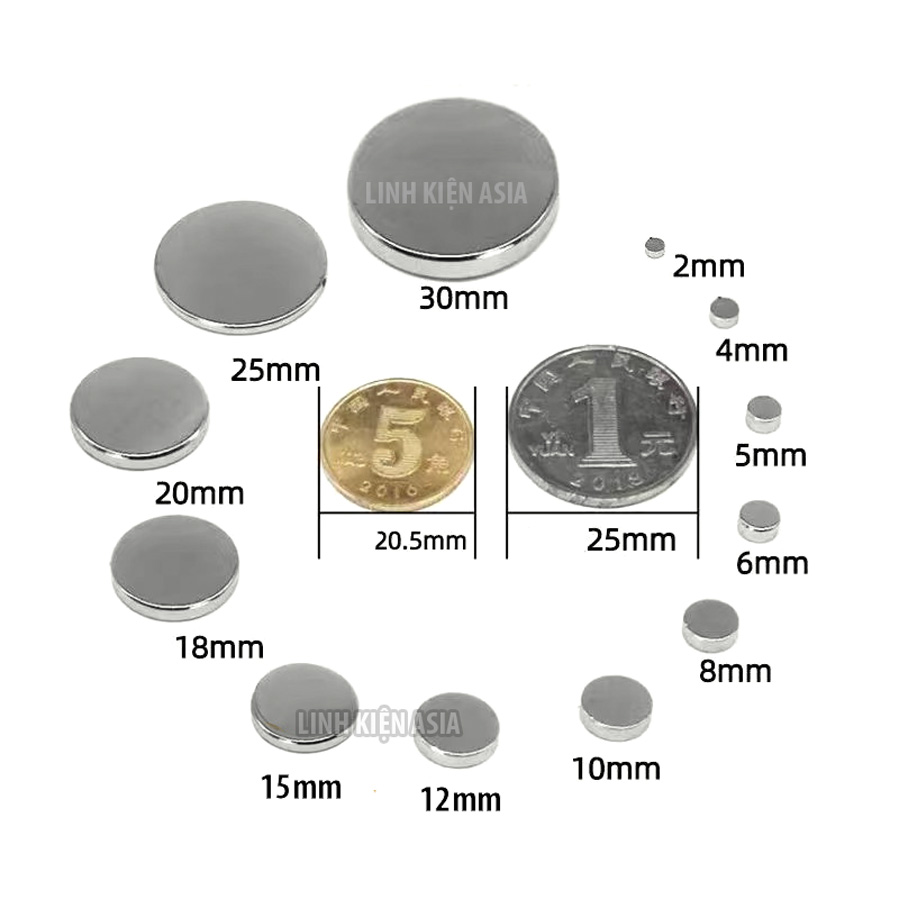 Nam châm hình tròn có từ tính mạnh N33-52 sản xuất từ sắt boron NdFeB